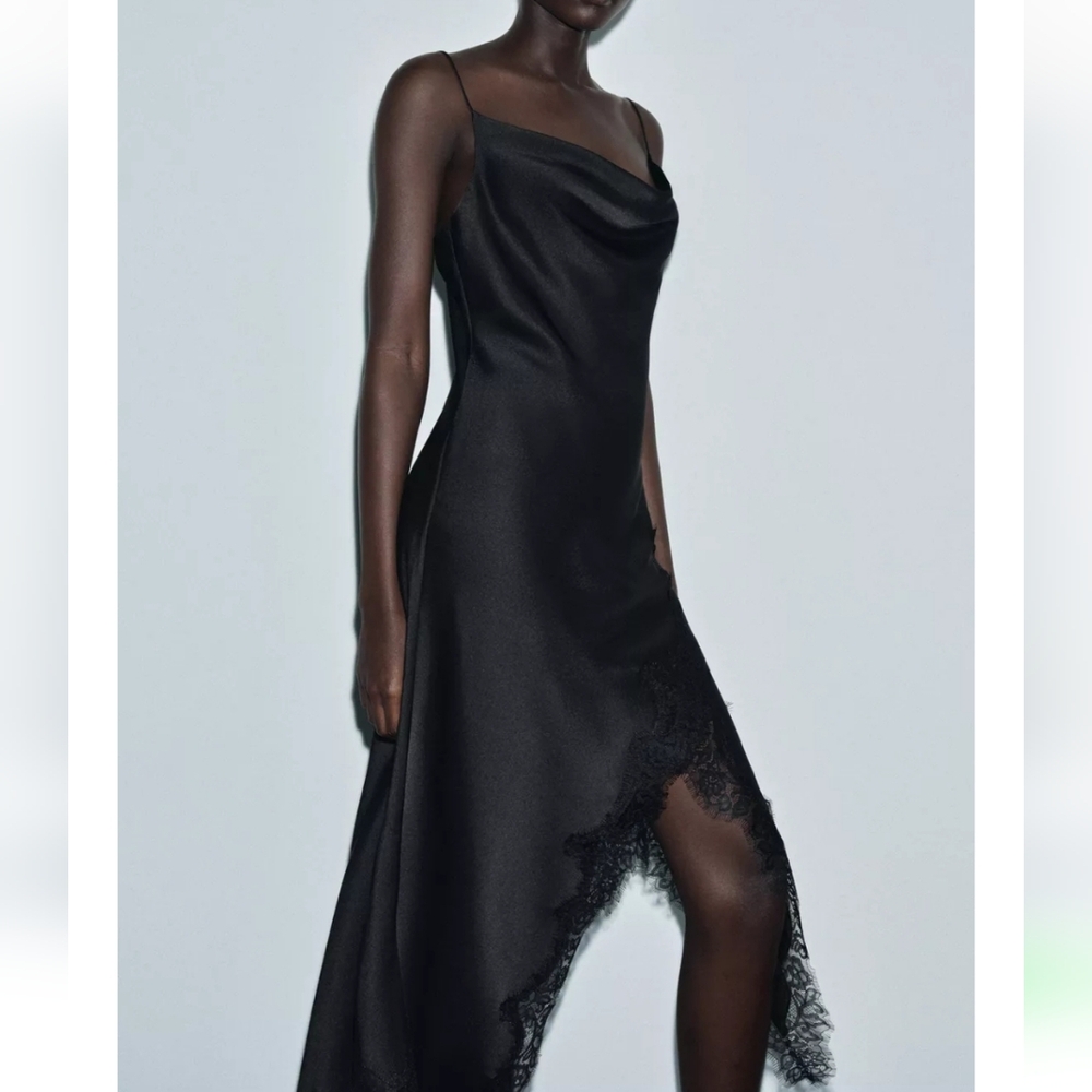 ZARA ASYMMETRIC LACE DRESS BLACK - Picture 3 of 12